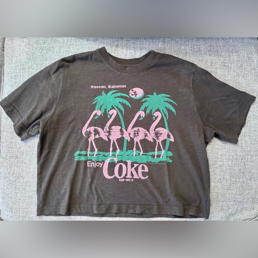 Junk Food Coke Flamingos Crop Tee Vintage Black Sz Medium
